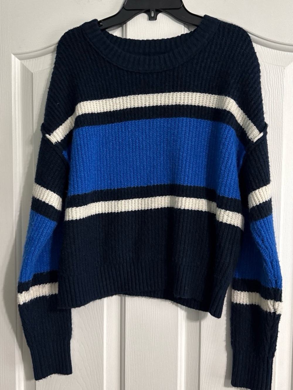 American Eagle Outfitters Navy, Royal Blue & White Striped Crew Sweater